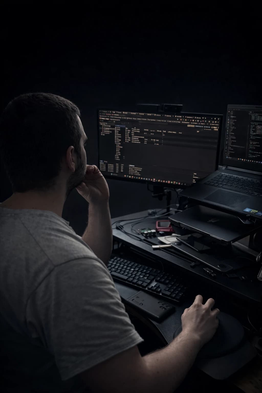 Infrastructure lab coding view from behind the workstation