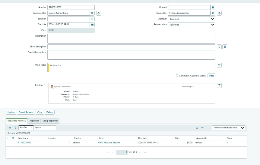 The parent REQ tracks the order and links to its individual Requested Item.