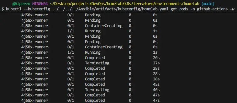 GitHub Actions runner history for homelab CI/CD jobs